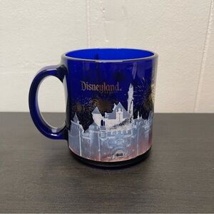 DISNEYLAND Resort Disney World Vintage Souvenir Blue Glass Coffee MUG Cup